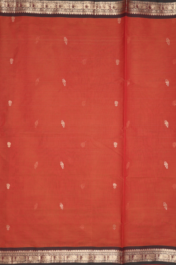 Coimbatore Cotton Saree In Burnt Orange With Zari Buttas