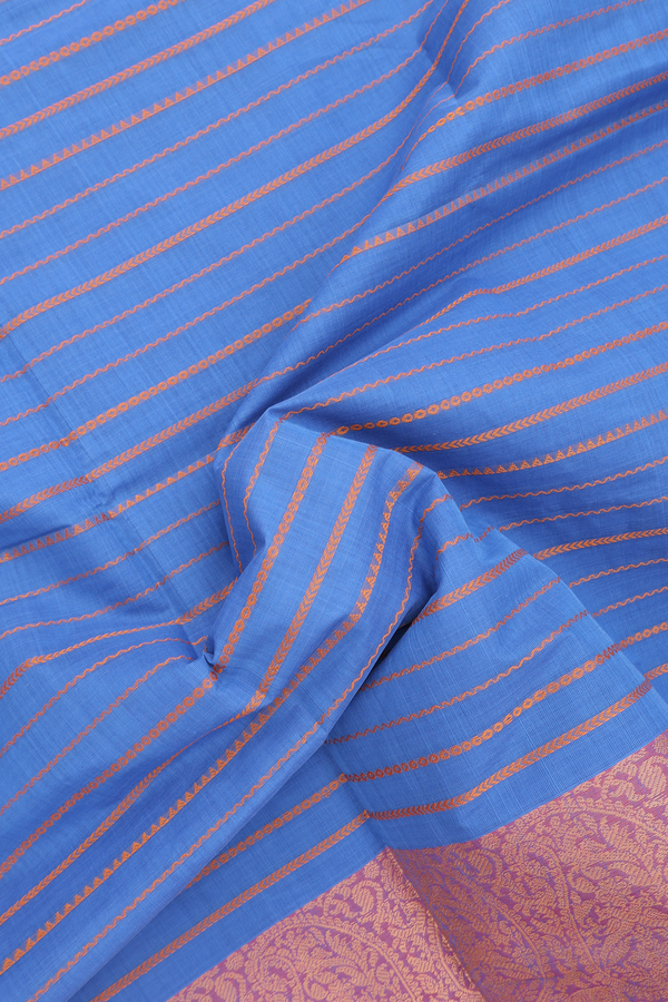 Coimbatore Cotton Saree In Capri Blue With Stripes Design