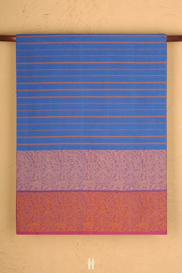 Coimbatore Cotton Saree In Capri Blue With Stripes Design