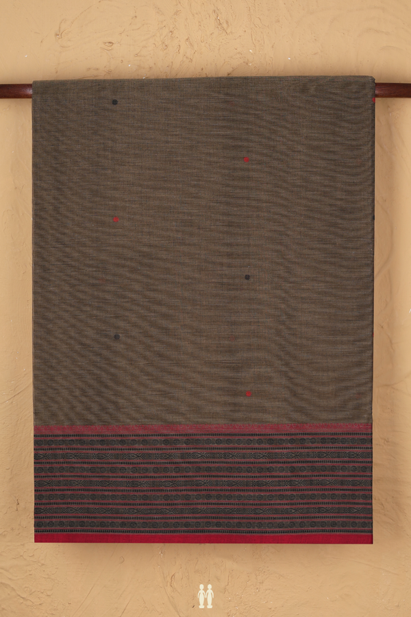 Coimbatore Cotton Saree In Cedar Brown With Threadwork Buttas