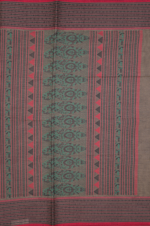 Coimbatore Cotton Saree In Cedar Brown With Threadwork Buttas