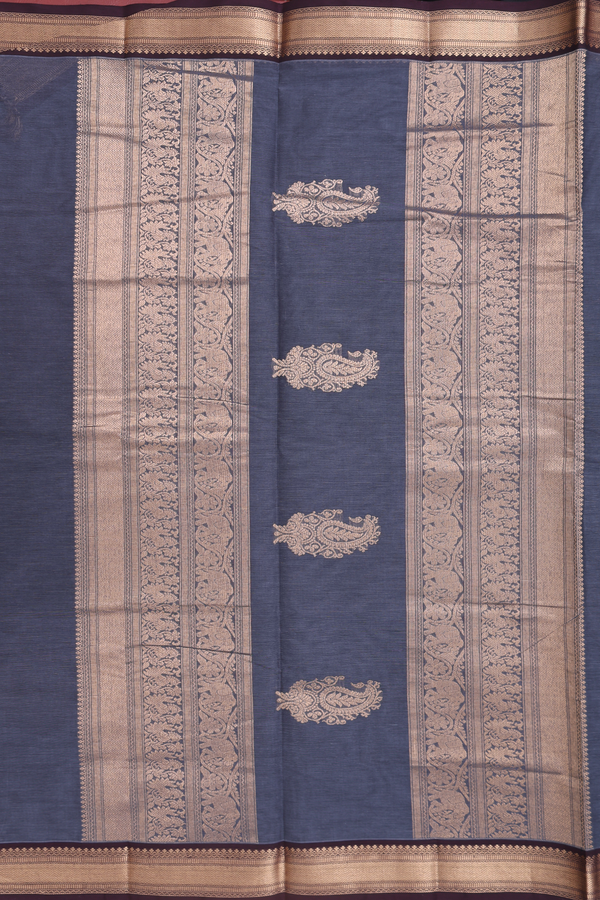 Coimbatore Cotton Saree In Charcoal Grey With Yali Buttas