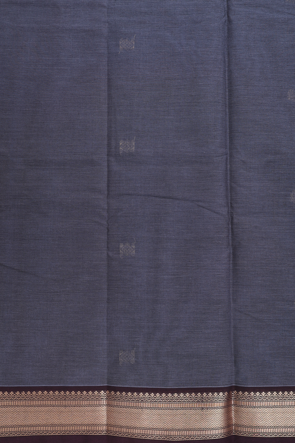 Coimbatore Cotton Saree In Charcoal Grey With Yali Buttas