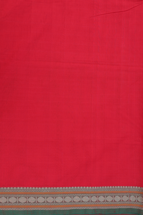 Coimbatore Cotton Saree In Chilli Red With Peacock Buttas