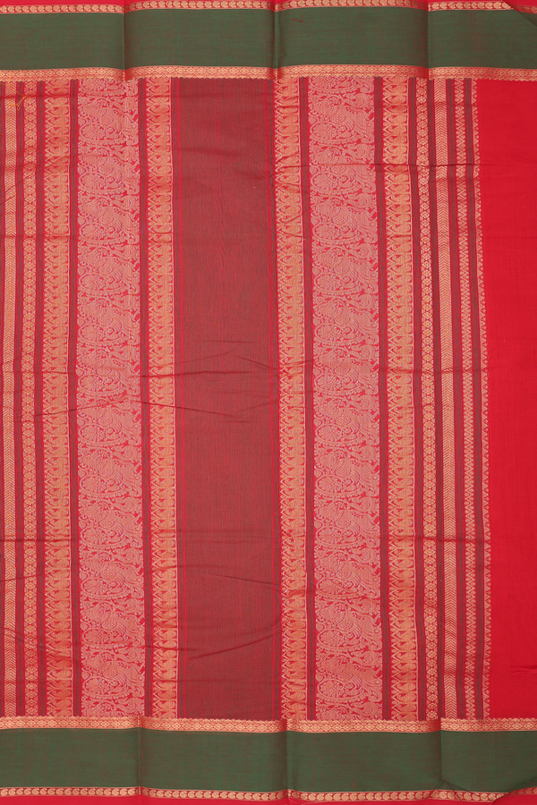 Coimbatore Cotton Saree In Chilli Red With Stripes Design