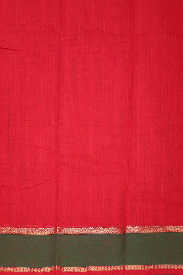 Coimbatore Cotton Saree In Chilli Red With Stripes Design