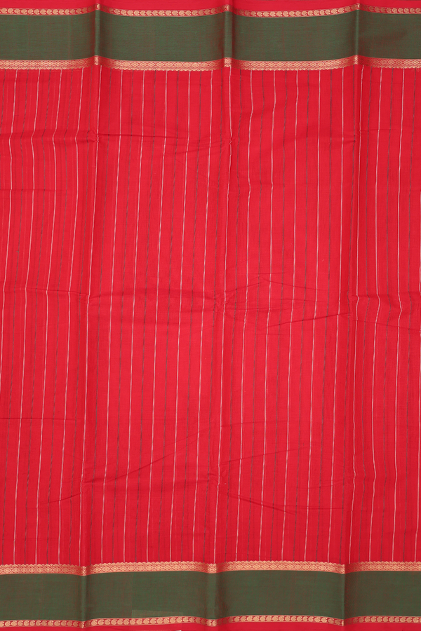 Coimbatore Cotton Saree In Chilli Red With Stripes Design
