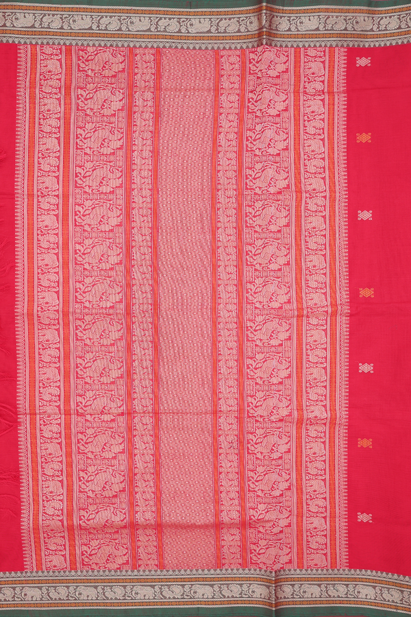Coimbatore Cotton Saree In Chilli Red With Threadwork Buttas