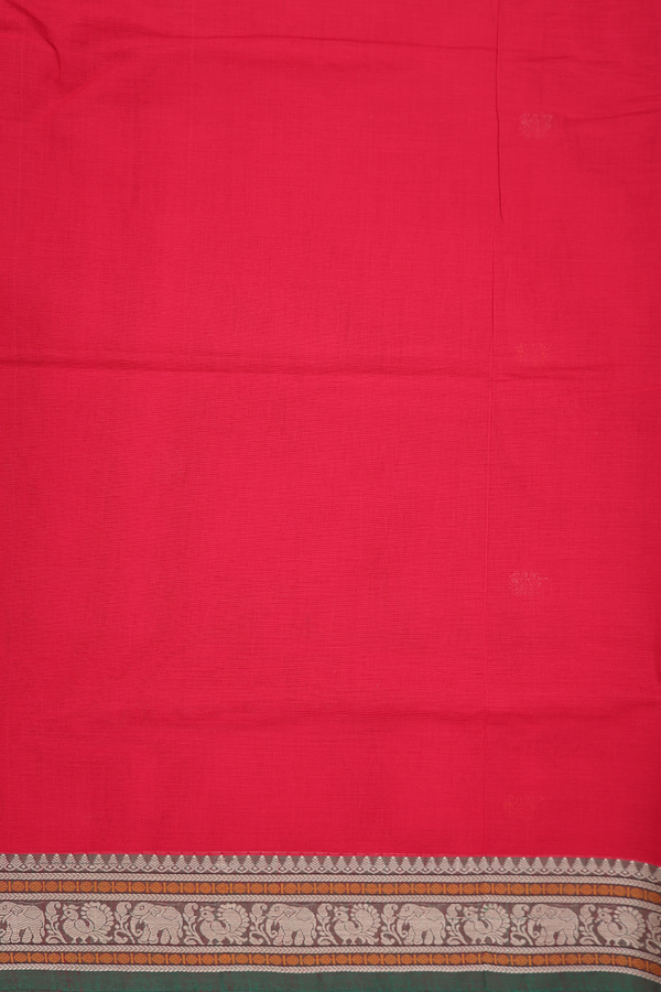 Coimbatore Cotton Saree In Chilli Red With Threadwork Buttas