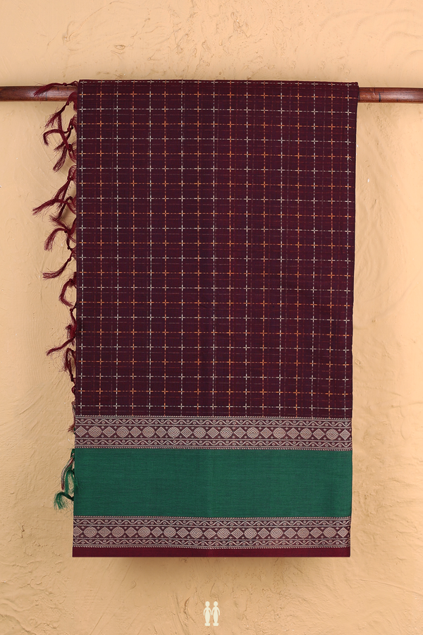 Coimbatore Cotton Saree In Chocolate Brown With Checks Design