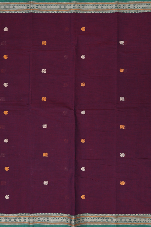 Coimbatore Cotton Saree In Coffee Brown With Peacock Buttas