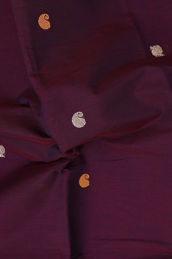 Coimbatore Cotton Saree In Coffee Brown With Peacock Buttas