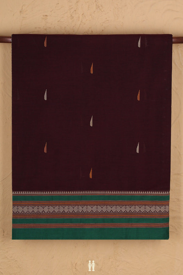 Coimbatore Cotton Saree In Coffee Brown With Threadwork Buttas