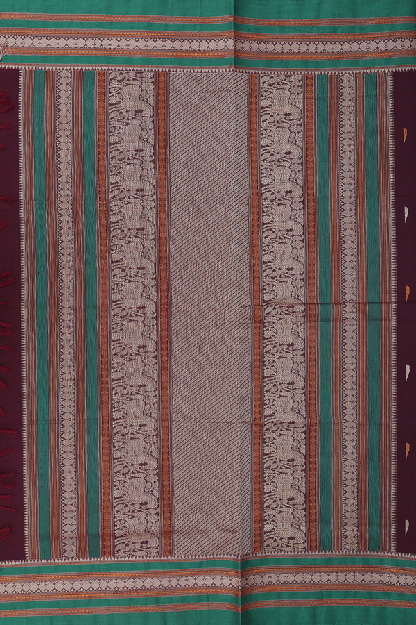 Coimbatore Cotton Saree In Coffee Brown With Threadwork Buttas