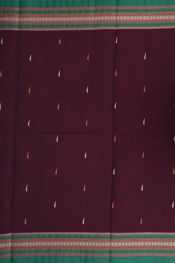 Coimbatore Cotton Saree In Coffee Brown With Threadwork Buttas