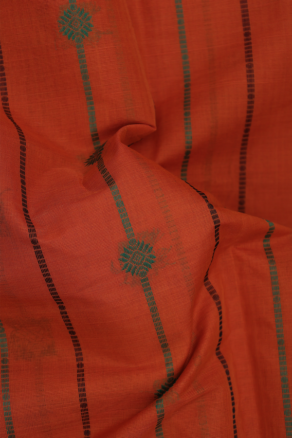 Coimbatore Cotton Saree In Copper Orange With Stripes Design