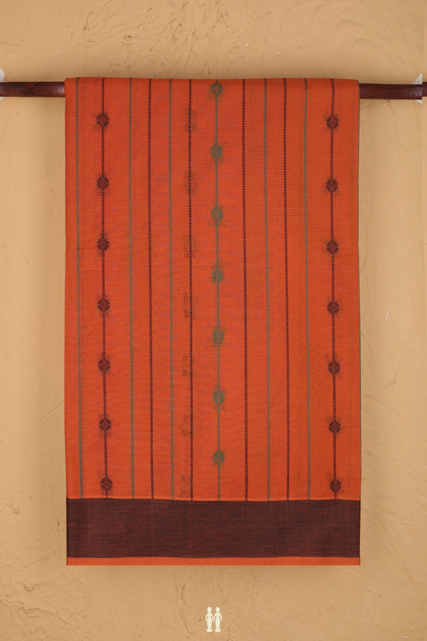 Coimbatore Cotton Saree In Copper Orange With Stripes Design