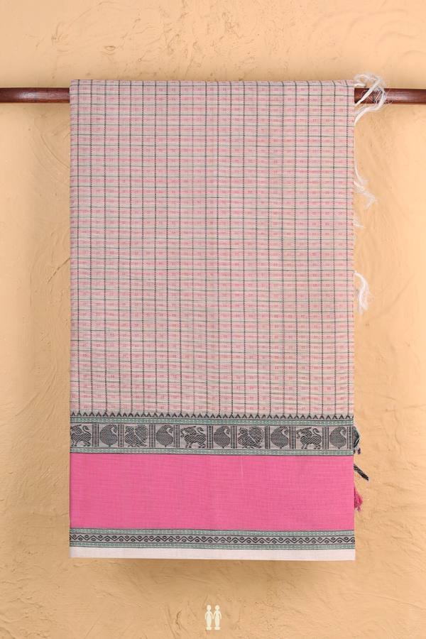 Coimbatore Cotton Saree In Cream With Checks Design