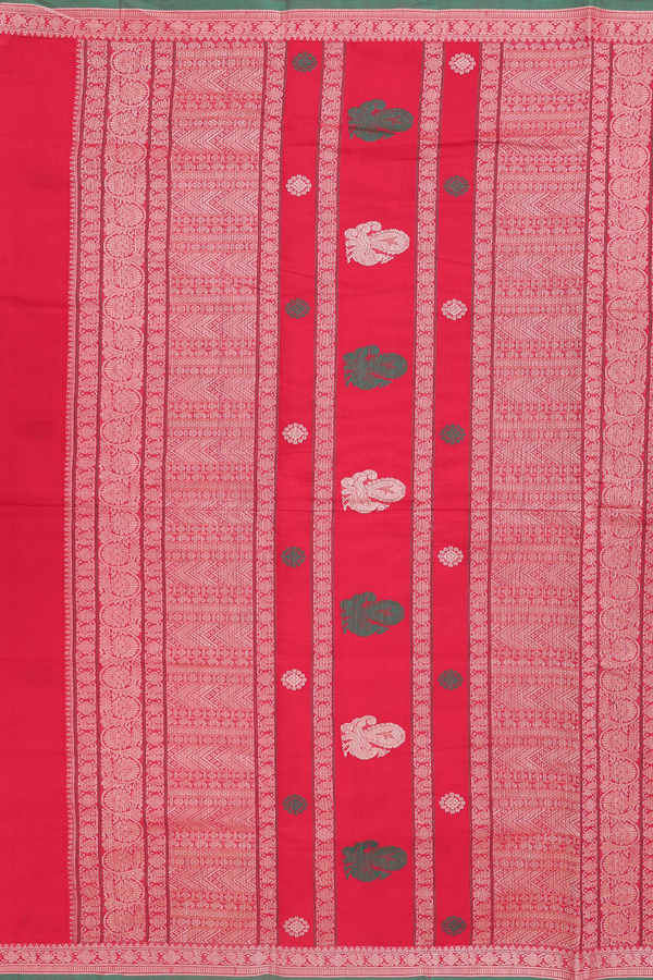 Coimbatore Cotton Saree In Crimson Red With Threadwork Buttas