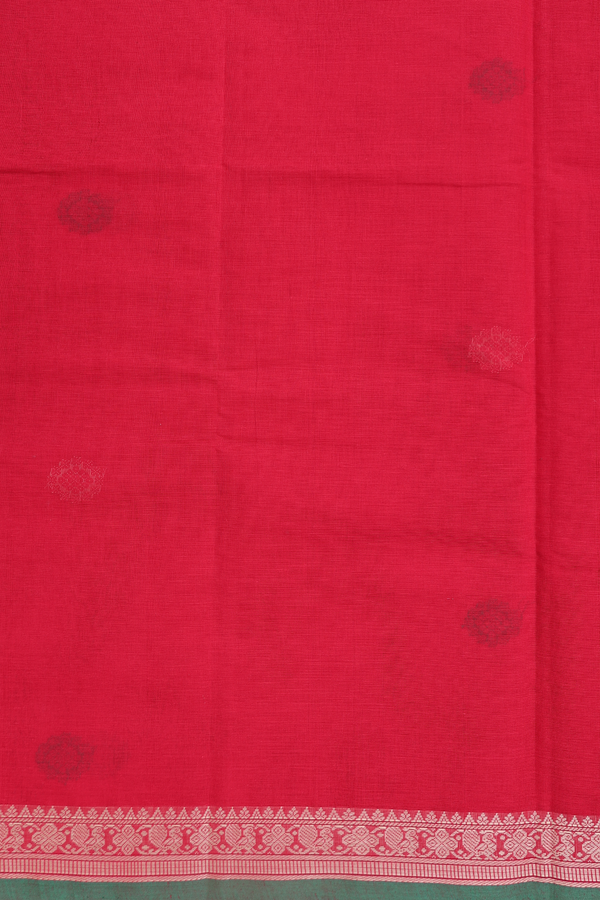 Coimbatore Cotton Saree In Crimson Red With Threadwork Buttas