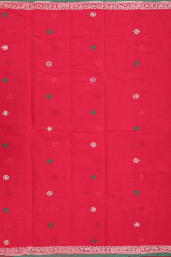 Coimbatore Cotton Saree In Crimson Red With Threadwork Buttas
