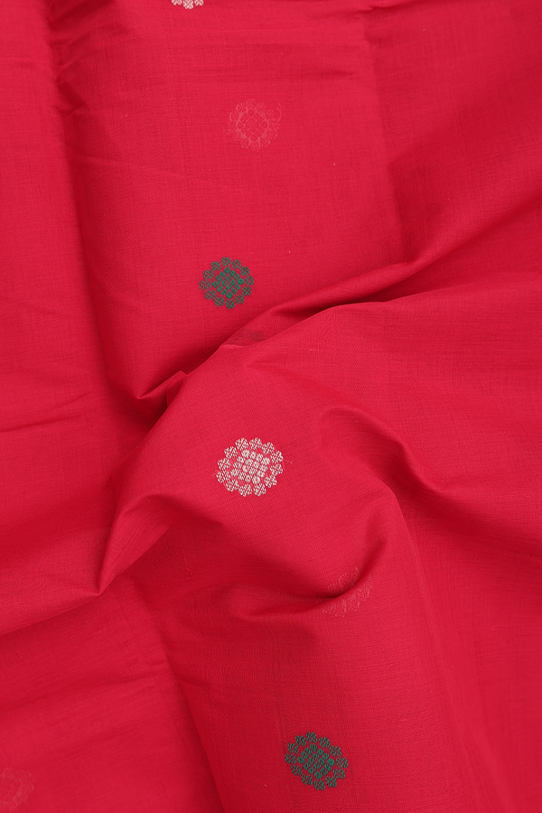 Coimbatore Cotton Saree In Crimson Red With Threadwork Buttas