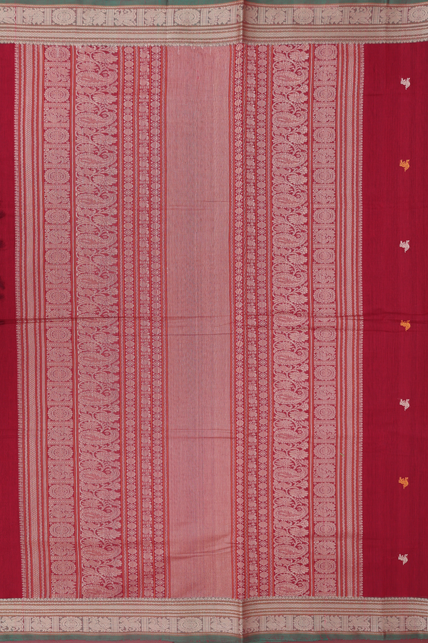 Coimbatore Cotton Saree In Crimson Red With Threadwork Buttas