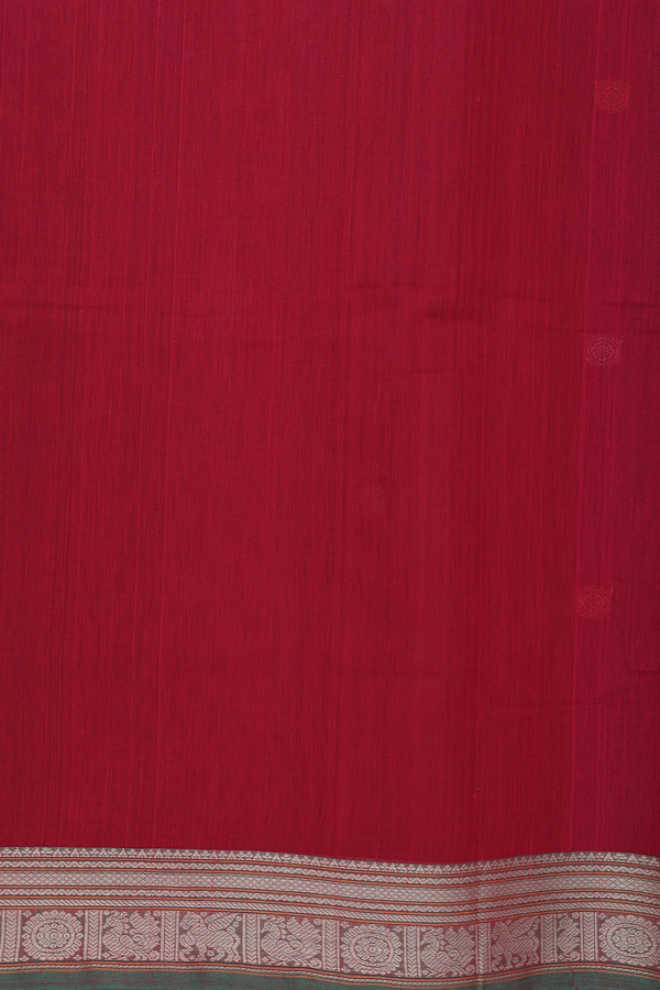 Coimbatore Cotton Saree In Crimson Red With Threadwork Buttas