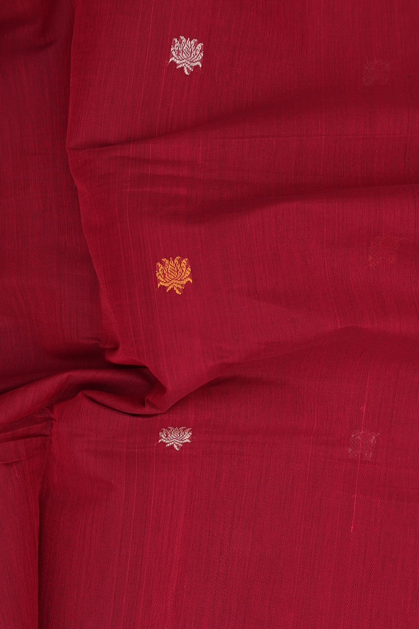 Coimbatore Cotton Saree In Crimson Red With Threadwork Buttas