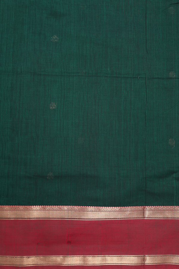Coimbatore Cotton Saree In Dark Green With Paisley Buttas