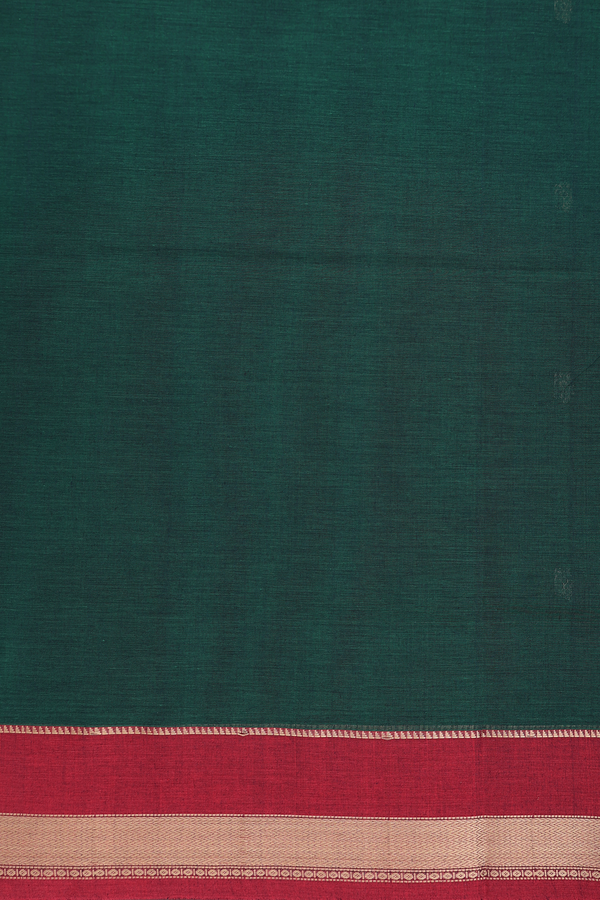 Coimbatore Cotton Saree In Dark Green With Peacock Buttas