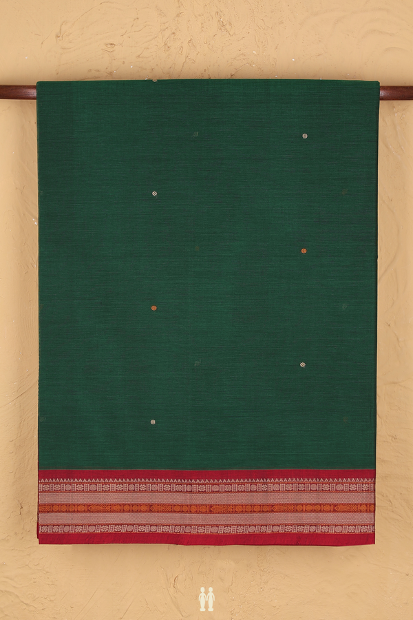 Coimbatore Cotton Saree In Dark Green With Threadwork Buttis