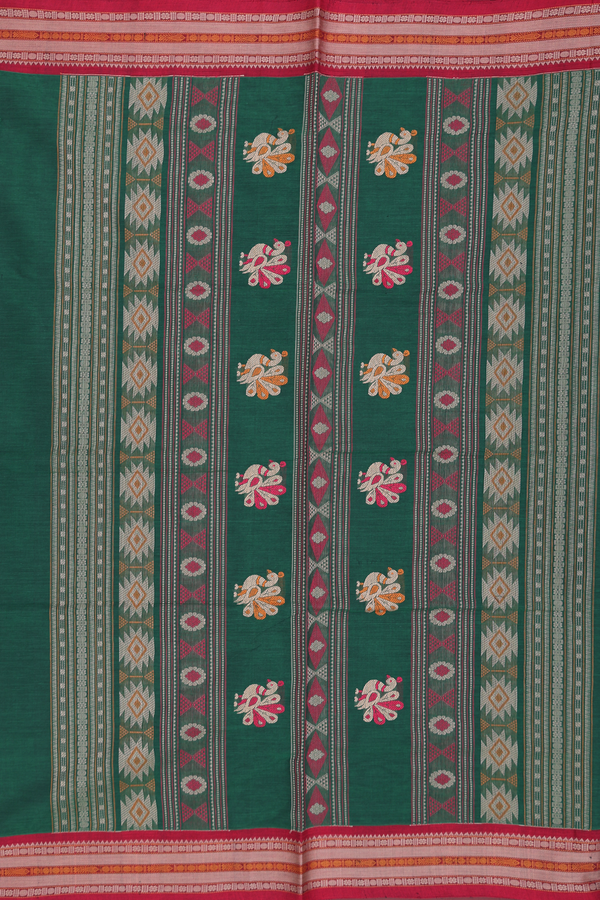 Coimbatore Cotton Saree In Dark Green With Threadwork Buttis