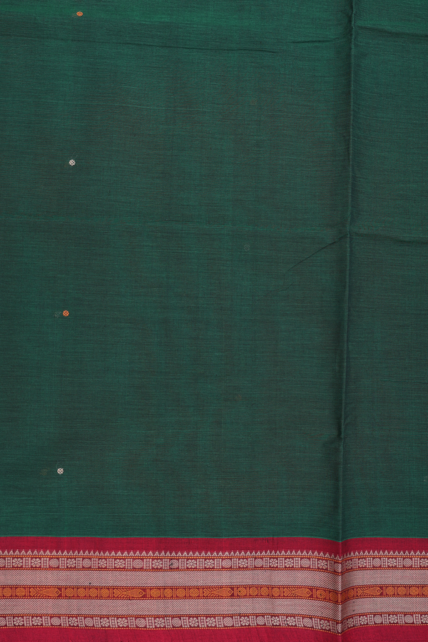 Coimbatore Cotton Saree In Dark Green With Threadwork Buttis
