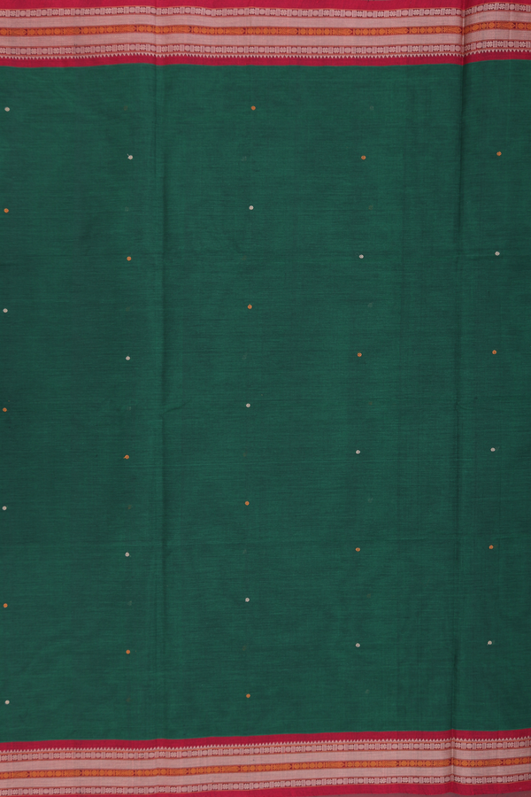 Coimbatore Cotton Saree In Dark Green With Threadwork Buttis