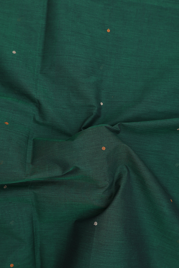 Coimbatore Cotton Saree In Dark Green With Threadwork Buttis