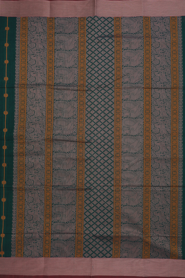 Coimbatore Cotton Saree In Dark Green With Threadwork Design