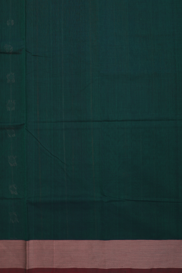 Coimbatore Cotton Saree In Dark Green With Threadwork Design