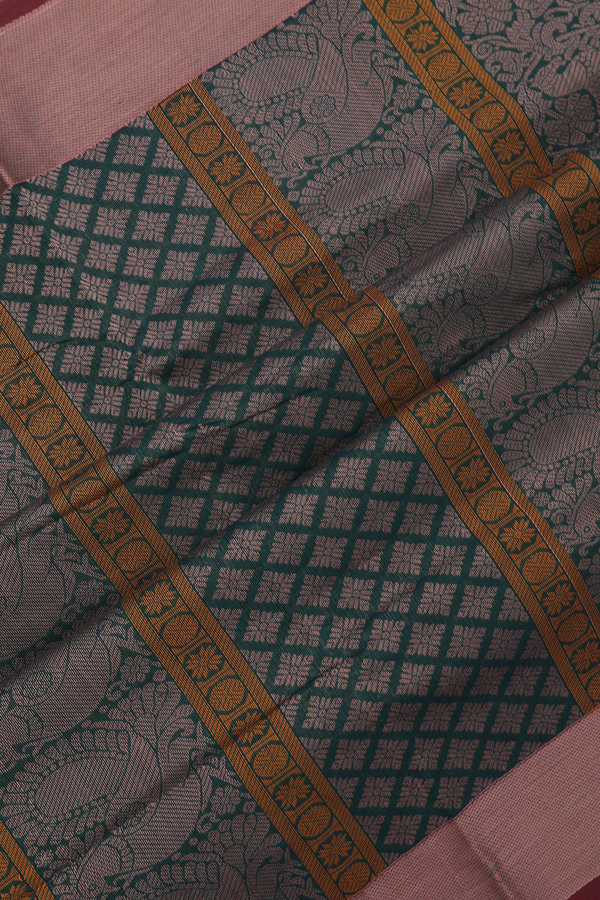 Coimbatore Cotton Saree In Dark Green With Threadwork Design