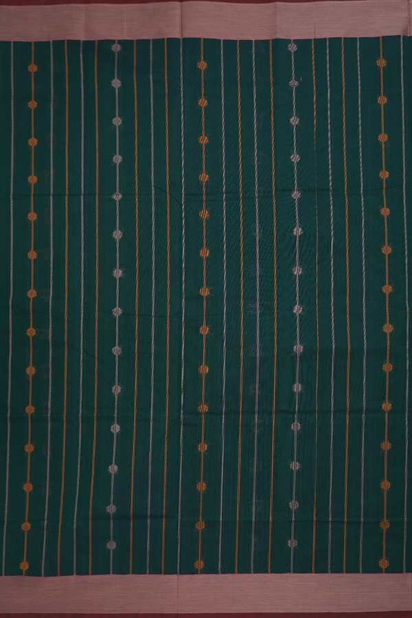 Coimbatore Cotton Saree In Dark Green With Threadwork Design