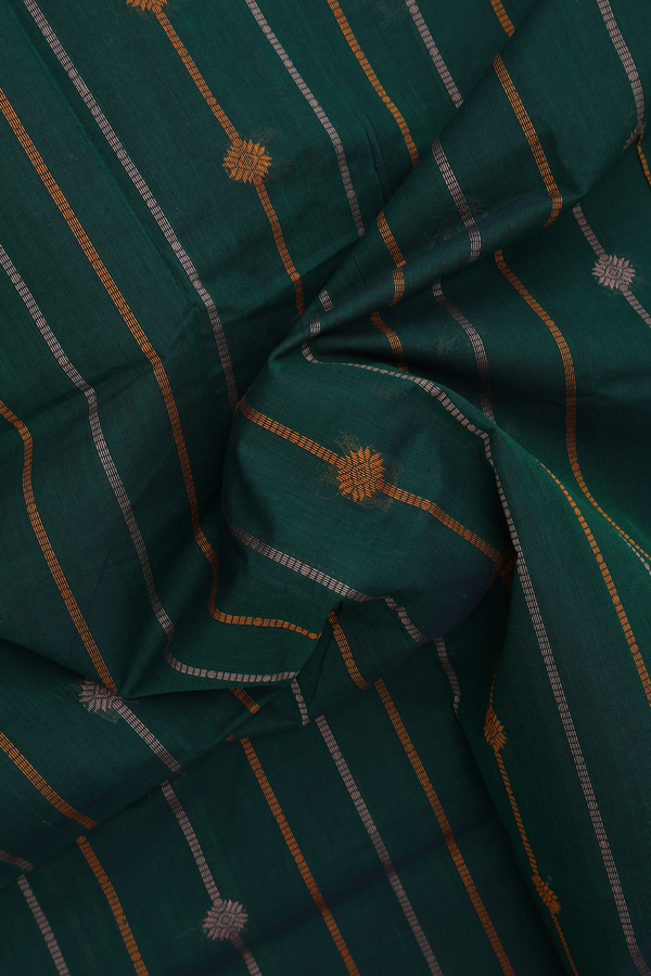 Coimbatore Cotton Saree In Dark Green With Threadwork Design