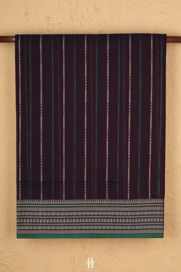 Coimbatore Cotton Saree In Dark Oak Brown With Stripes Design