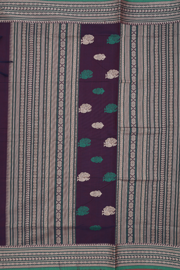 Coimbatore Cotton Saree In Dark Oak Brown With Stripes Design