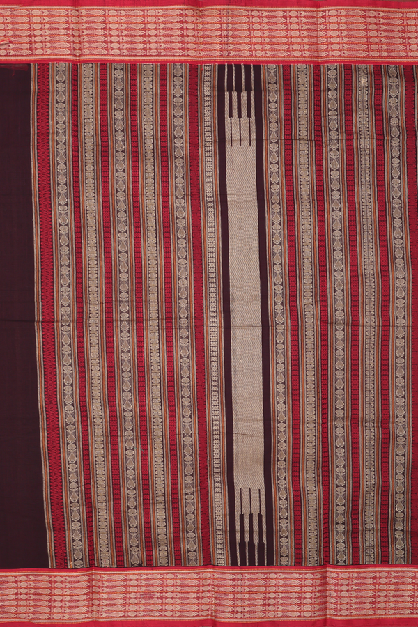 Coimbatore Cotton Saree In Dark Oak Brown With Stripes Design