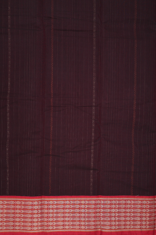Coimbatore Cotton Saree In Dark Oak Brown With Stripes Design