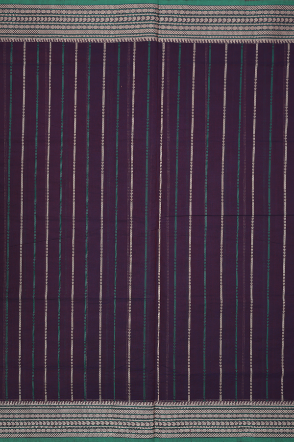 Coimbatore Cotton Saree In Dark Oak Brown With Stripes Design