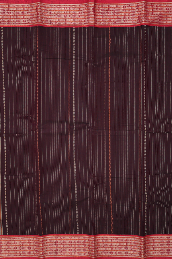 Coimbatore Cotton Saree In Dark Oak Brown With Stripes Design