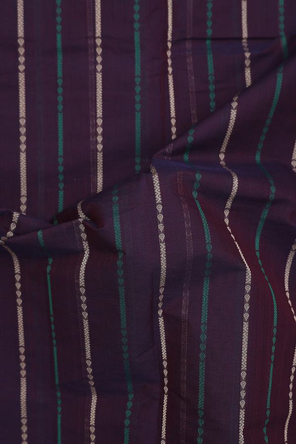 Coimbatore Cotton Saree In Dark Oak Brown With Stripes Design