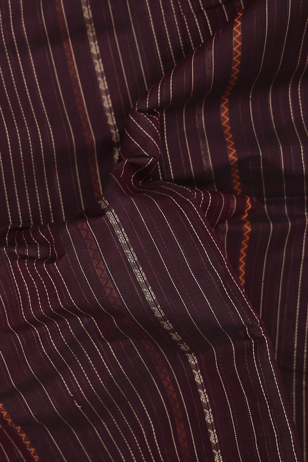 Coimbatore Cotton Saree In Dark Oak Brown With Stripes Design