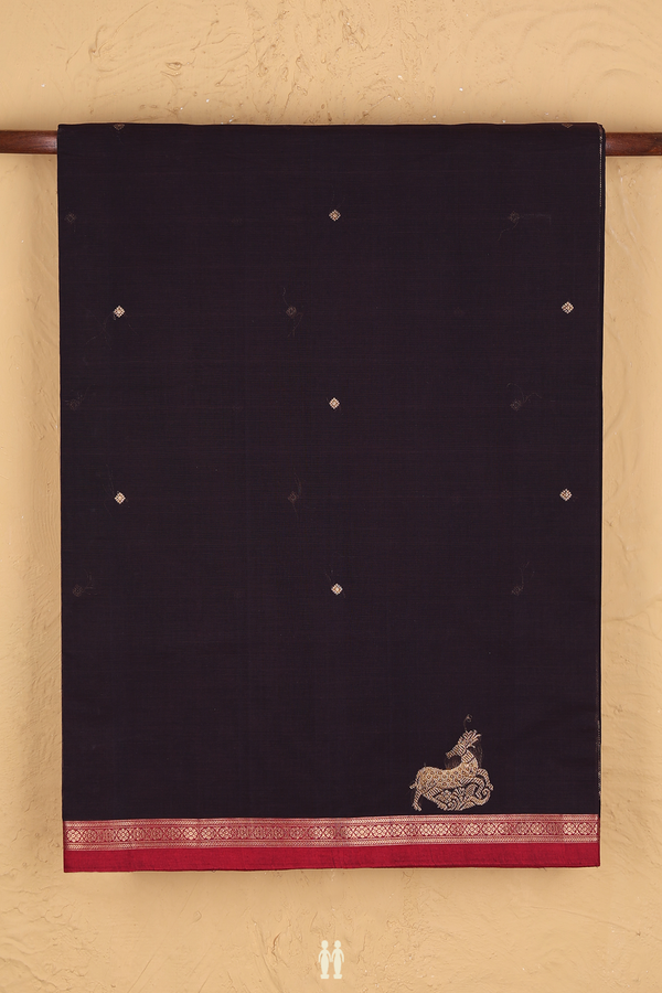 Coimbatore Cotton Saree In Dark Oak Brown With Zari Buttis